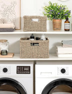 StorageWorks Wicker Storage Baskets, Handwoven Seagrass Basket for Organizing, Decorative Wicker Baskets with Built-in Handles, Set of 2