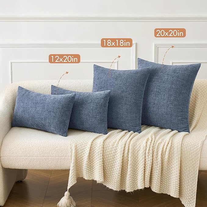 MIULEE Pack of 2 Couch Throw Pillow Covers 12x20 Inch Soft Dark Grey Blue Chenille Lumbar Pillow Covers for Sofa Living Room Solid Dyed Cases