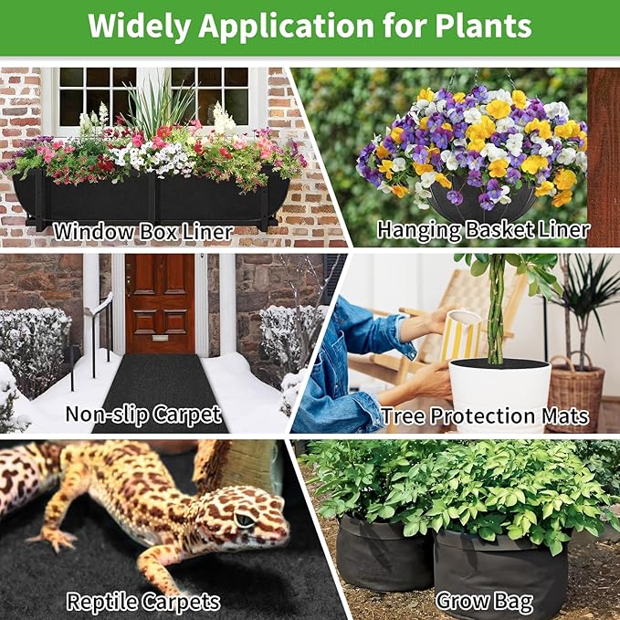 Riare 16x160 Inch Black Felt Planter Liner Roll- 2 Rolls Non-Woven Fabric Planter Liner for Outdoor Plants, Coco Liner Roll Alternative Basket Planter Liner for Planters Hanging Basket Window Box