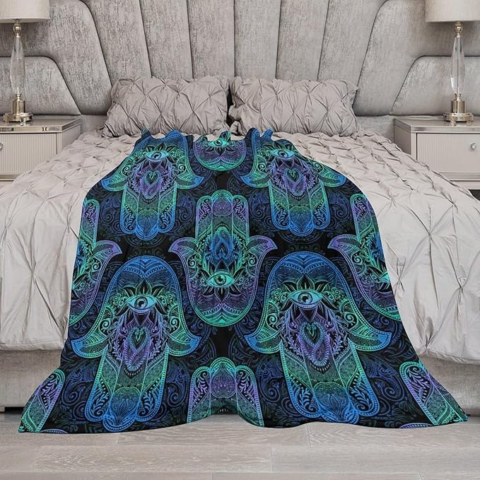 Boho Hamsa Throw Blanket Fatima Hand Bohemian Retro Mandala Blanket for Sofa Bed Couch Chair Or Dorm 40"x50"