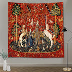 FEASRT European Medieval Royal Tapestry - Maiden and Unicorn, 90x84 Inches Soft Flannelette, for Decorative Wall Art Collection