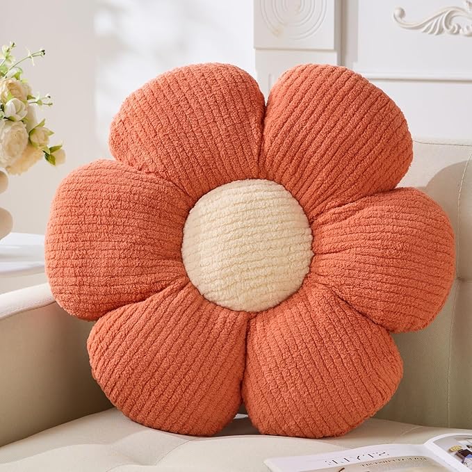 Daisy Pillow, Orange Flower Shaped Throw Pillow Cushion, 19.6" Plush Throw Pillow for Home Decor