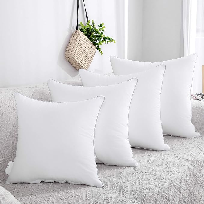 FAVRIQ 24 x 24 Pillow Inserts - 24 Inch Decorative Square Sofa Throw Pillow with 100% Cotton Cover - White Pack of 2
