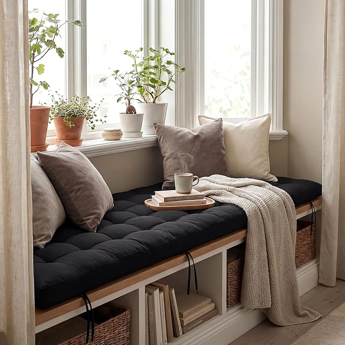 Long Floor Cushion Large Floor Cushion with Brushed Cotton 74.8 x 27.5 x 3.15 in Jumbo Lounger Pillow for Outdoor Indoor Bay Window Meditation Yoga Reading Sleeping(1 Pc,Black)