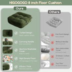 HIGOGOGO 8" Extra Thick Floor Pillow Cushion for Adults, Meditation Cushion Pillow, Large Square Floor Sitting, Tufted Corduroy Cover, for Tatami Living Room or Yoga, 22x22 Inch, Dark Green