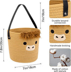 Woven Hanging Basket, Highland Cow Cotton Rope Hanging Wall Basket，Cute Brown Basket for Plants Toys Remotes, Decorative Basket for Porch Living Room Bedroom Entryway (7.8x7inch)