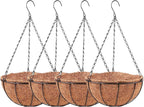 LaLaGreen Hanging Baskets for Plants Outdoor (4 Pack, 8 Inch) Hanging Planters Outdoor with Coco Liner, Small Round Flower Pots with Hanger Metal Wire Holder Deck Patio Porch Garden Balcony Decor
