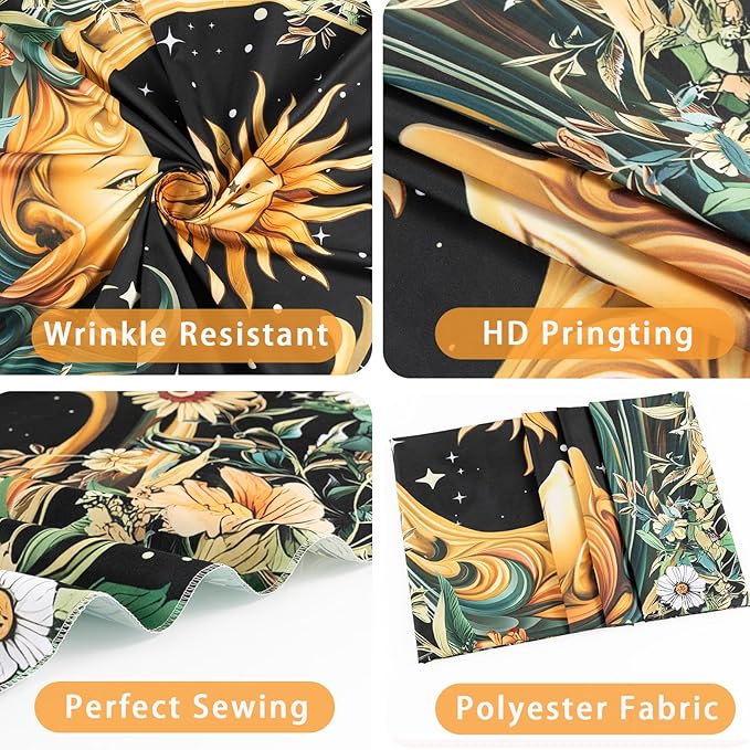 Apdidl Sun and Moon Hippie Decor Tapestry for Bedroom, Boho Hippy Mystic Floral Tapestries Wall Hanging Aesthetic, Vintage Mandala Plants Moon Cute Backdrop Wall Decor for Living Room Dorm 51"X60"