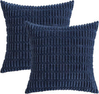 MIULEE Pack of 2 Corduroy Decorative Euro Sham Throw Pillow Covers 24x24 Inch Soft Boho Striped Pillow Covers Modern Farmhouse Home Decor for Summer Coastal Sofa Living Room Couch Bed Dark Blue