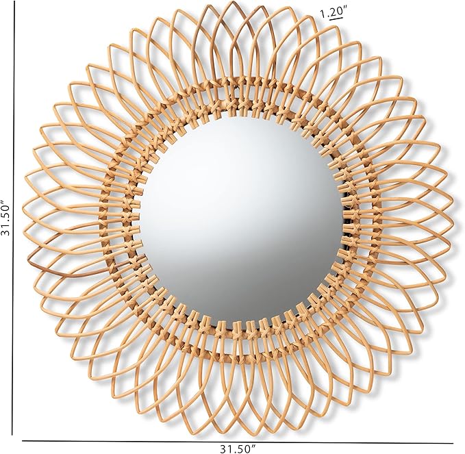 bali & pari Bora Modern Bohemian Natural Rattan Wall Accent Mirror