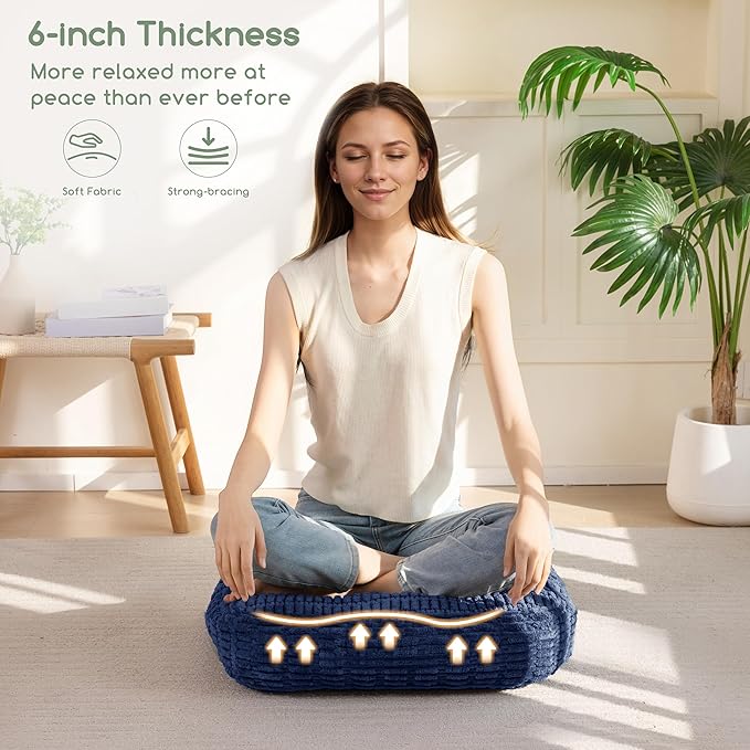 6" Washable Floor Pillow Cushion for Adults, Meditation Cushion Pillow, Removable Tufted Blended Corduroy Cover, Large Square Floor Sitting for Tatami Living Room or Yoga, 2Pack, Machine Washable