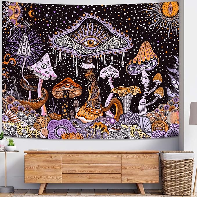 Yeoiat Purple Mushroom Tapestry Hippie Tapestry for Bedroom Cute Tapestries Aesthetic Wall Tapestries Hanging for Bedroom Dorm Living Room 44×60 Inches