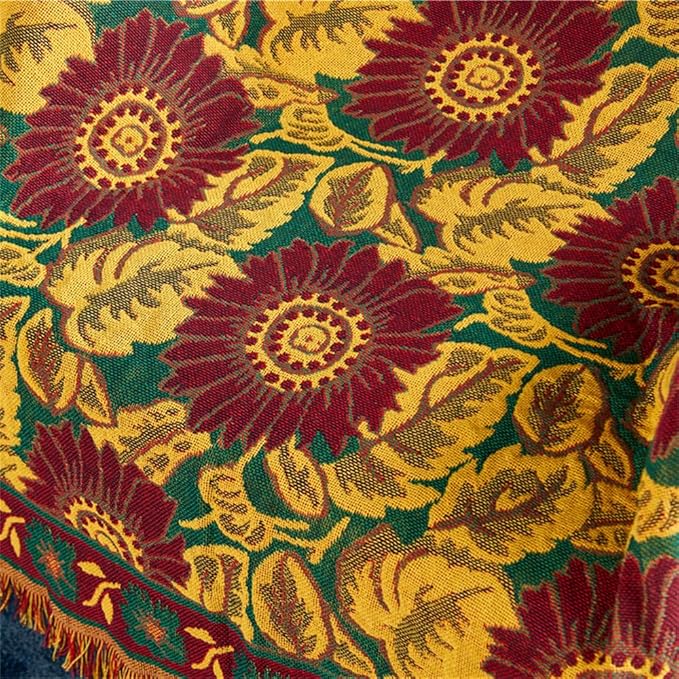 Red Sunflower Throw Blanket with Fringe Boho Throw Blankets Recliner Chair Couch Sofa Cover Woven Reversible Cotton Bohemian Tapestry Hippie Room Home Decor Double Side 70"x90"