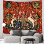 FEASRT European Medieval Royal Tapestry - Maiden and Unicorn, 90x84 Inches Soft Flannelette, for Decorative Wall Art Collection