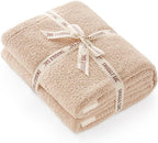 Snuggle Sac Ultra Soft Throw Blanket for Couch Bed Sofa 50x60 inches, Reversible Beige Blanket Microfiber Fluffy Fuzzy Cozy Knit Throws for Women Mothers Birthday Gifts