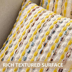 ANRODUO Boho Chenille Textured Tufted Pillow Covers 20x20 Inch Set of 2 Woven Decorative Throw Pillow Covers with Raised Stripes Accent Neutral Pillowcase for Couch Sofa Bed Living Room, Yellow Cream
