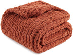 Amélie Home Chunky Knit Throw Blanket for Couch, Soft Chenille Crochet Blanket for Sofa, 50"x60", Burnt Orange