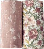 Little Jump 2 Pack Western Wild Flowers Muslin Swaddle Blankets for Baby Girls, Receiving Blanket Large 47 x 47 inches, Soft Breathable Muslin Baby Blanket for Newborn(Vintage Floral)