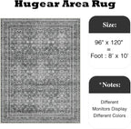 HUGEAR Area Rug 8x10 Vintage Grey Machine Washable Living Room Rugs Distressed Retro Floral Vacuumable Low Pile Carpet Bedroom Office Dining Room Laundry Room Non Slip Soft Lightweight