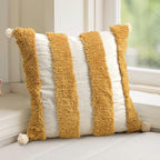 Boho Pillow Covers 18X18 Inch Boho Tufted Linen Throw Pillow Covers Decorative Pompoms Cushion Cover Farmhouse Pillow Case for Couch Sofa Bed Living Room Bedroom,Mustard Yellow