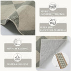 Beeiva Checkered Washable Entryway Rug 2x3, Non Slip Ultra Thin Green Front Door Mat Indoor Entrance Low Pile Small Kitchen Rug, Moroccan Contemporary Decor Neutral Accent Carpet for Bedroom Bathroom