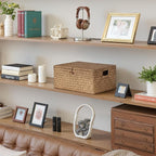 StorageWorks Extra Large Wicker Baskets, Seagrass Storage Baskets for Shelves, Decorative Box with Built-in Handles,Brown