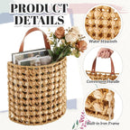 Chunful 2 Pcs Water Hyacinth Hanging Wicker Basket, Natural Wicker Decorative Baskets, Handmade Woven Storage Organizer for House Garden Wedding Wall Decorations, Large & Small Size(Classic Plaid)