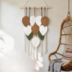 NYEONHRT Macrame Wall Hanging Boho Leaf and Feather Tapestry Handmade Woven Wall Art for Living Room Bedroom Nursery Decor 16x31 Inch (Brown green)