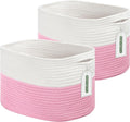 Cotton Rope Shelf Storage Basket, 15x10x9 in, Shelf Storage Baskets for Clothes, Towels, Books, Laundry (White/Pink, 2 Pack)