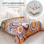Boho Cotton Muslin Twin Size Bed Throws,100% Cotton Rustic 4 Layer Reversible Colorful Woven Blankets, Washable Breathable Mexican Decor Bed Blankets 60"×80" for Couch Sofa All Seasons