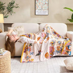 Boho Throw Blanket, 100% Cotton Ultra Soft Luxury Throw Rustic Quilt, 90"x98" Floral Bird Butterfly Farmhouse Decor Bed Blankets, All Season Rustic Reversible Bohemian Throw for Bed - Yellow