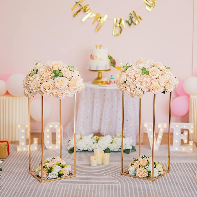 Gold Metal Cube Vase Stand for Wedding Centerpieces, 23.6in Tall, 10 Pcs