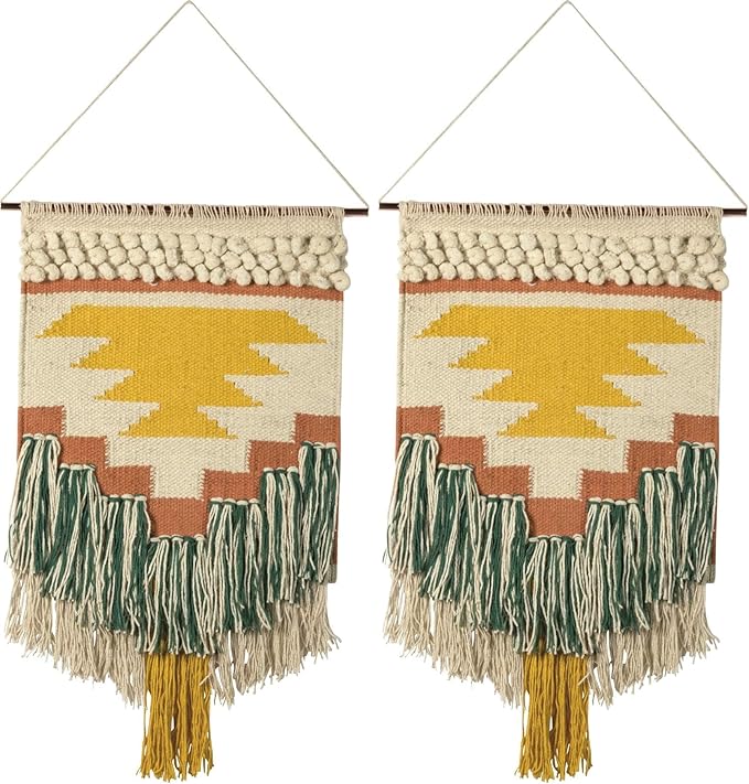 Primitives by Kathy Gypsy Hand Woven Wall Hanging, 14" x 25", Yellow/Green, 8541857714 (Pack of 2)