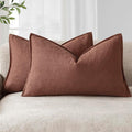 Foindtower Pack of 2, Decorative Linen Soild Throw Pillow Covers Soft Accent Lumbar Cushion Case Boho Farmhouse Pillowcase for Chair Couch Sofa Bedroom Living Room Home Decor 12 x 20 Inch Rust Red