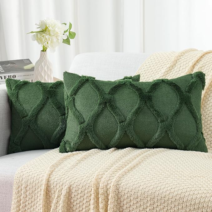 decorUhome Spring Throw Pillow Covers 12x20 Inch Set of 2, Soft Plush Faux Fur Wool Lumbar Forest Elf Accent Couch Pillow Covers for Modern Farmhouse Bed Sofa Living Room