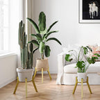Adjustable Plant Stands Set of 2, Metal Small Plant Holder, Heavy Duty Stable Flower Holder Stand Rack for Various Pot Sizes Indoor Outdoor Corner Living Room Balcony Office Golden PS-007GY-2