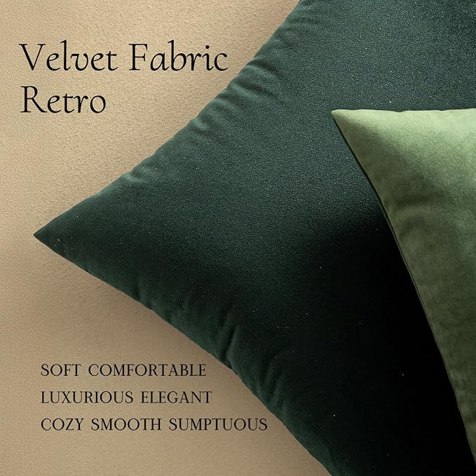 MIULEE Pack of 2 Velvet Soft Solid Decorative Square Throw Pillow Covers Cushion Case for Sofa Bedroom Couch,18x18 Inch Army Green