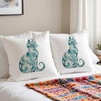 Abstract Blue Sea Cat Pillow Covers 18x18, Gifts for Cat Lovers Mom Lady Owners, Elegant Kitten Kitty Decorative Pillow Covers for Home Bedroom Living Room Decor, Pet Lover Gifts