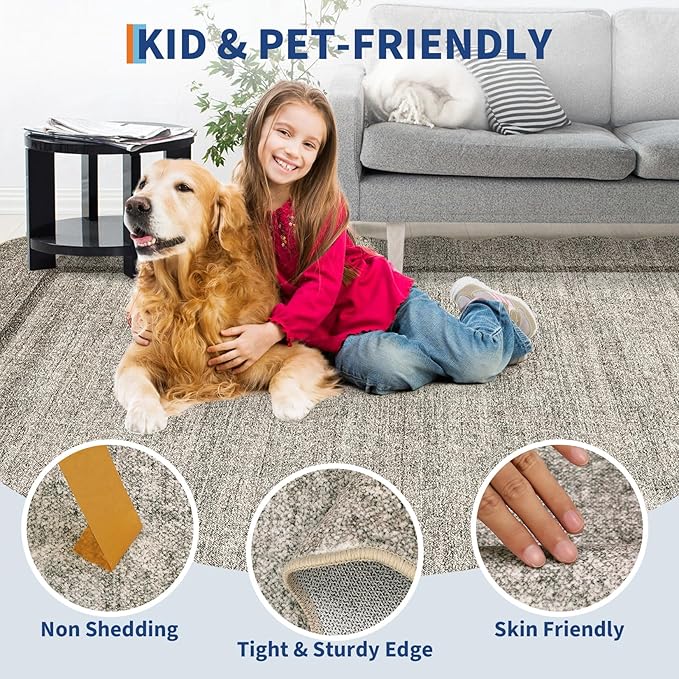 GarveeHome Scalloped Living Room Rug 5x7 Area Rug Washable Area Rug for Bedroom Modern Traditional Kids Rug Non Slip Throw Rugs Soft Low Pile Stain Resistant Carpet for Dining Room 5 ft x7 ft Brown