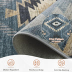 BESTSWEETIE Area Rug 8x10 Rug Machine Washable Non-Slip Low Pile Print Pattern Western Rug for Living Room Bedroom Navy/Grey