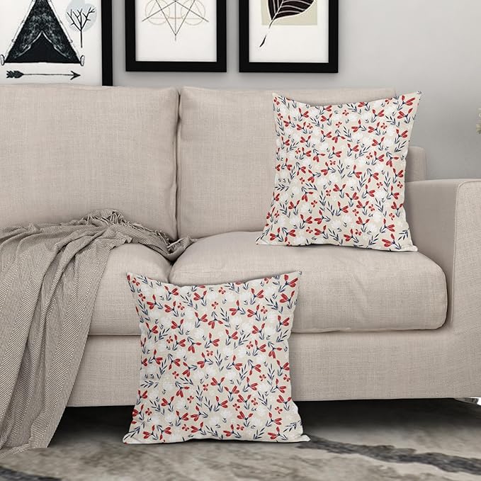 4th of July Floral Pillow Covers 24x22 Set of 2 Vintage Rustic Old Style Navy Blue Red White Flower Print Decorative Outdoor Pillowcases Patriotic Throw Cushion Case Decor for Couch Sofa Bed