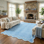 GarveeHome 5x7 Scalloped Area Rug Blue Washable Rugs for Living Room Bedroom, Soft Low Pile Non Slip Accent Floor Mat Solid Floral Print Throw Rug Indoor Carpet for Dorm Playroom
