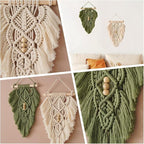 Jditngp 2PCS Hand Woven Leaf Wall Hanging,Leaf Tapestry Wall Hanging,Nordic Room Wall Feather Ornament,Boho Woven Tapestry Bohemian Home Decor for Living Room Bedroom or Entryway Wall Art Green White