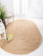 Unique Loom Braided Jute Collection Area Rug - Dhaka (3' 3" x 5' 1" Oval, Natural)