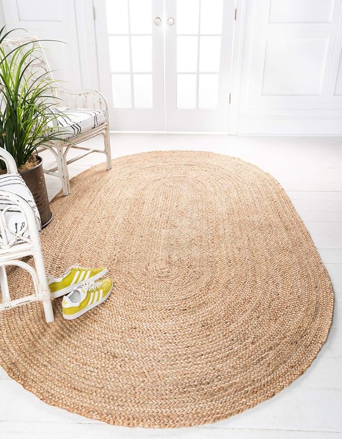 Unique Loom Braided Jute Collection Area Rug - Dhaka (3' 3" x 5' 1" Oval, Natural)