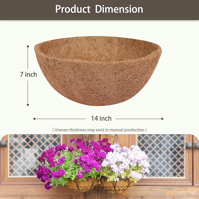 GreatBuddy 4 Pcs Coconut Hanging Basket Liners 14 Inch, Sturdy Round Coco Liners for Planters, Perfect Replacement for The Old, 100% Natural, Easy to Straighten Out