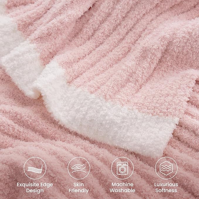 Snuggle Sac Spring Pink Throw Blanket for Couch, Soft Cozy Ribbed Fluffy Blankets for Women, Warm Microfiber Knit Cute Throws for Girls Daughter Women Gifts for Mom, Pink, 50x60 inches