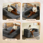 WLIVE 60'' Futon Sofa Bed, Convertible Sleeper Sofa, Folding Pull Out Couch Boneless Mattress with Fixed Frame, Corduroy, with Storage Pocket, Grey