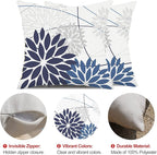 Blue Flower Pillow Covers 18x18 Inch Set of 2 Dark and Light Blue Colored Pillow Farmhouse Outdoor Waterproof Decor for Patio Funiture Garden Summer Floral Polyester Square Cushion Cover 01D18