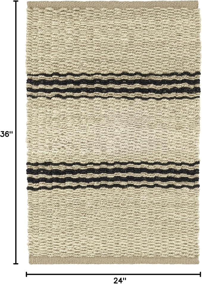 Dash & Albert Jute Ticking Black Handwoven Jute Rug, 2 X 3 Feet, Neutral Stripe Pattern - Premium Luxury Hotel Quality Soft Breathable Hypoallergenic Machine Washable Easy Care All Season